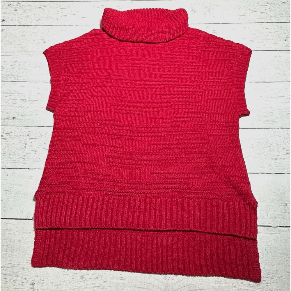 White House Black Market Women’s Red Solid Knit Sleeveless Turtleneck Sweater M